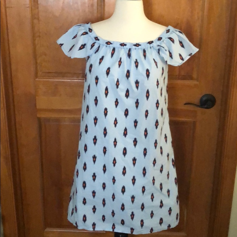 J. Crew Light Blue Mini Dress with Navy and Orange Diamond Print
